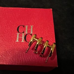 CH Gold plated earrings cast in the shape of the house's CH initials.